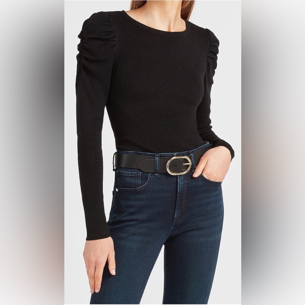 Ruched Sleeve Crew Neck Sweater